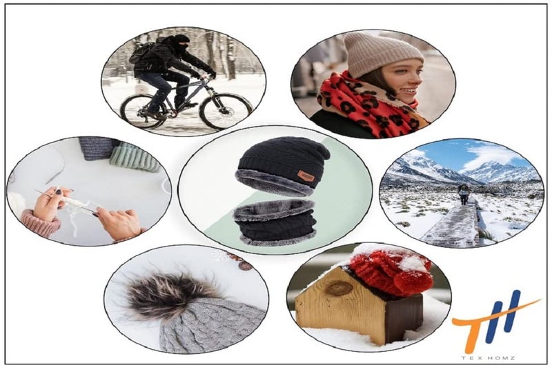 Tex Homz Winter Knit Beanie Woolen Cap Hat and Neck Warmer Scarf Set for Men & Women Red - (2 Piece) - Image 4