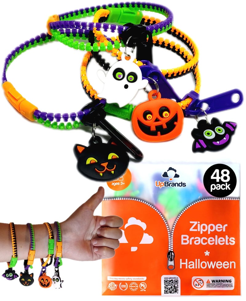 UpBrands 48Pack Halloween Fidget Bracelets for Kids Bulk Zipper Toys Goodie Bag Fillers Classroom Prizes Halloween Party Favor Treats - Image 2