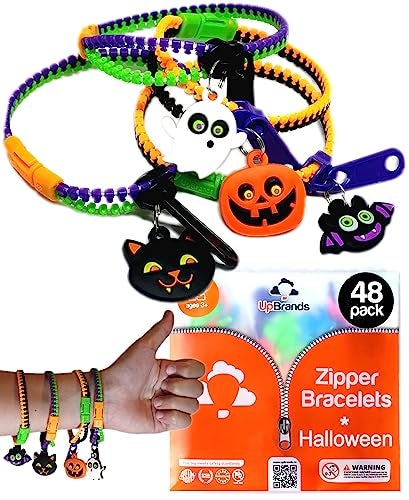 UpBrands 48Pack Halloween Fidget Bracelets for Kids Bulk Zipper Toys Goodie Bag Fillers Classroom Prizes Halloween Party Favor Treats - Image 1