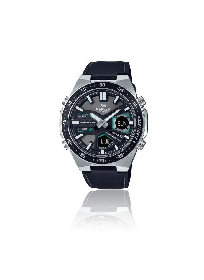 CASIO - Edifice Men's Analog Digital Black Leather Band Round Dial Wrist Watch EFV-C110L-1AVDF - Image 1