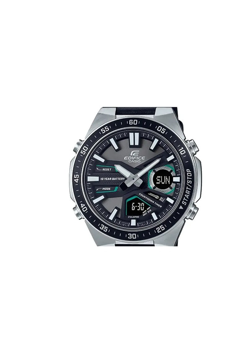 CASIO - Edifice Men's Analog Digital Black Leather Band Round Dial Wrist Watch EFV-C110L-1AVDF - Image 1