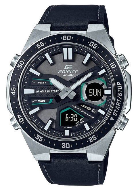Edifice Men's Analog Digital Black Leather Band Round Dial Wrist Watch EFV-C110L-1AVDF