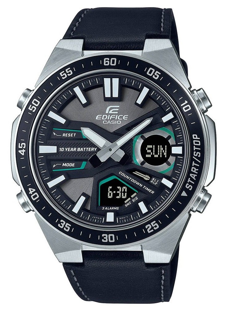 CASIO - Edifice Men's Analog Digital Black Leather Band Round Dial Wrist Watch EFV-C110L-1AVDF - Image 1