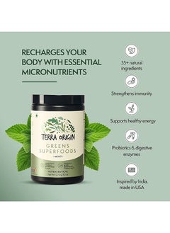 Terra Origin Greens Powder for Immune Defense and Digestive Support | with Spirulina, Probiotics, Organic Vegetables, Digestive Enzymes | Non-GMO | 30 Servings | Mint Flavor  - Image 4