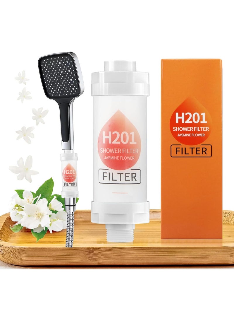 H201 Shower Head Filter - Vitamin C Shower Infuser , Hard Water Softener, Chlorine & Fluoride Shower Filter, Water Purifying Filtered Shower Head with Beads, Helps Dry Skin & Hair Loss  - Image 1