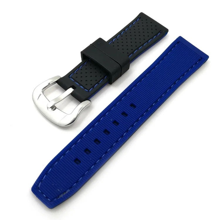 Y&D Two-Tone Silicone Watch Band Replacement - Waterproof Black & Blue Rally Tropic Sports Rubber Watch Straps for Men Women - Image 1
