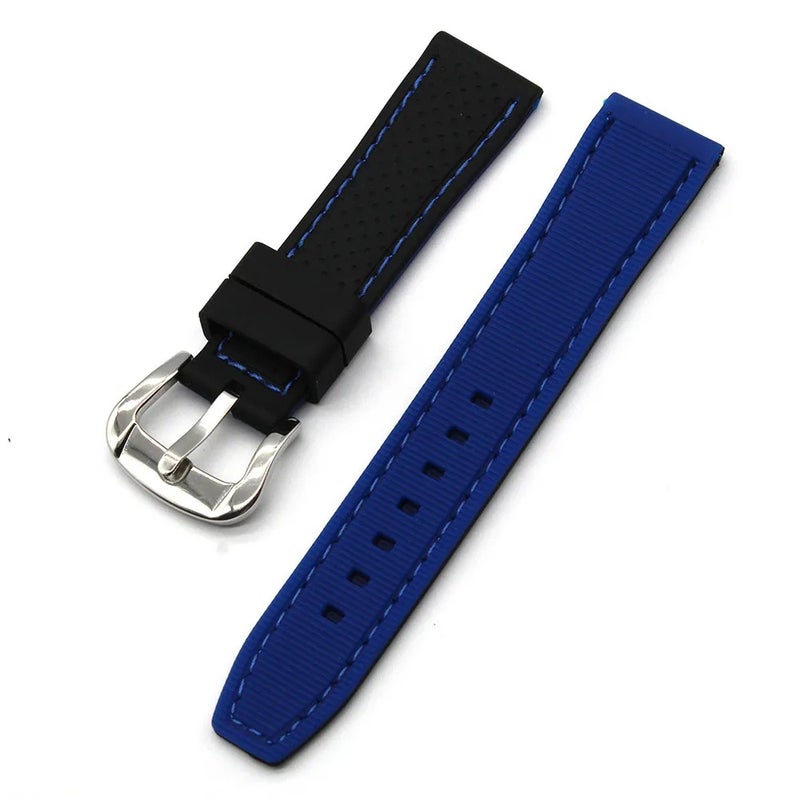 Y&D Two-Tone Silicone Watch Band Replacement - Waterproof Black & Blue Rally Tropic Sports Rubber Watch Straps for Men Women - Image 5