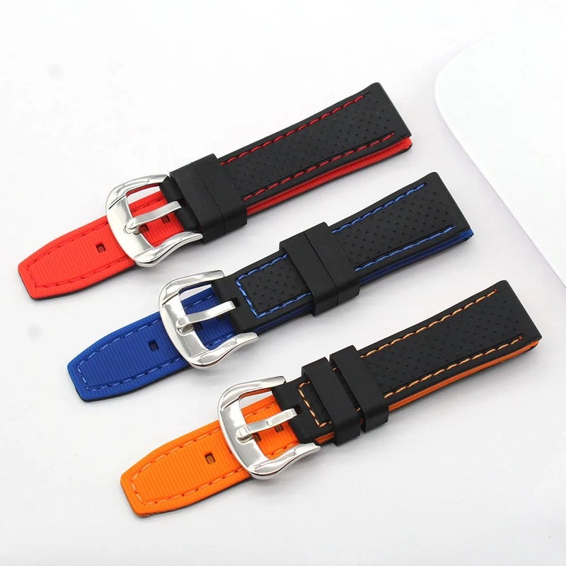 Y&D Two-Tone Silicone Watch Band Replacement - Waterproof Black & Blue Rally Tropic Sports Rubber Watch Straps for Men Women - Image 2