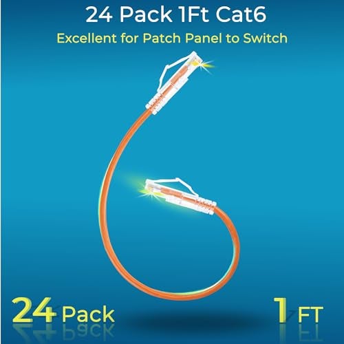 Rapink Patch Cables Cat6 Cat6a 1ft 24 Pack Slim Cat6a Ethernet Patch Cable 10G Support Snagless Cat 6 Patch Cable for Patch Panel to Switch Flexiable Cat6 Ethernet Cable Orange - Image 3