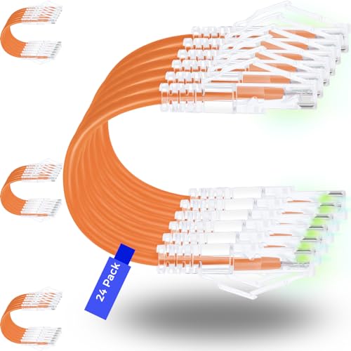 Rapink Patch Cables Cat6 Cat6a 1ft 24 Pack Slim Cat6a Ethernet Patch Cable 10G Support Snagless Cat 6 Patch Cable for Patch Panel to Switch Flexiable Cat6 Ethernet Cable Orange - Image 1