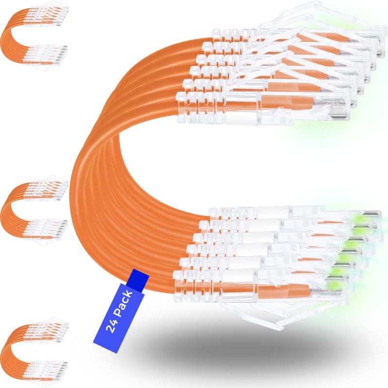 Rapink Patch Cables Cat6 Cat6a 1ft 24 Pack Slim Cat6a Ethernet Patch Cable 10G Support Snagless Cat 6 Patch Cable for Patch Panel to Switch Flexiable Cat6 Ethernet Cable Orange - Image 2