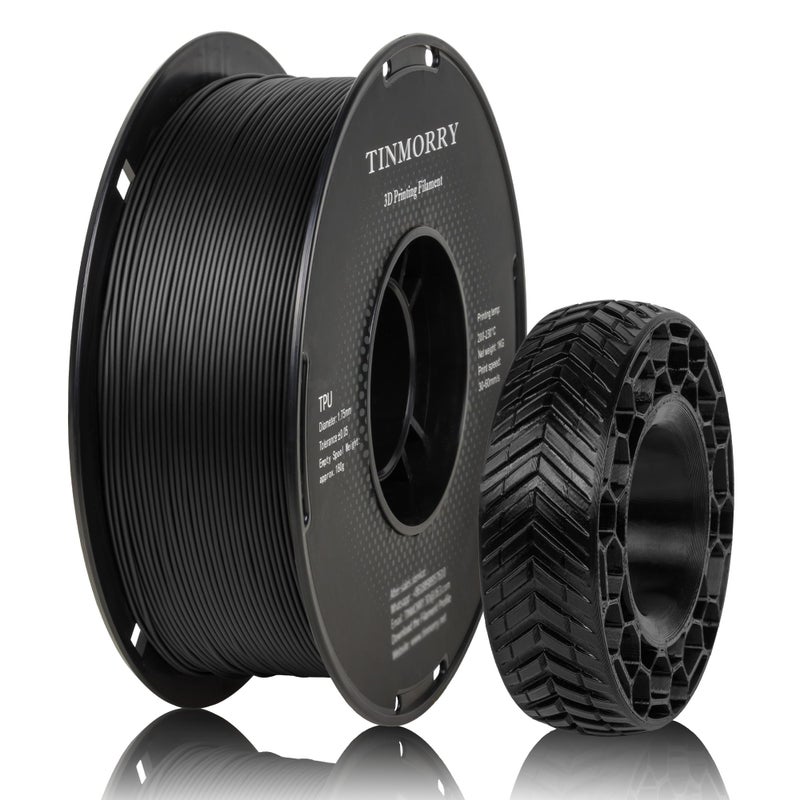 TINMORRY TPU Filament 1.75mm, TPU 95A Flexible 3D Printer Filament with Glossy Finish, Suitable for Most FDM 3D Printers, 1kg Spool (2.2 lbs), Black - Image 1