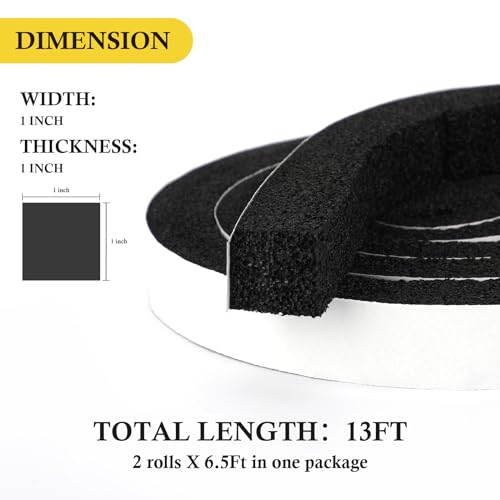 fowong Air Conditioner Window Seal 1 Inch X 1 Inch, Thick AC Weather Stripping High Resilience Foam Sealing Tape Adhesive AC Window Seal Kit 6.5ft Long (6.5ft x 2 Rolls, Black) - Image 2
