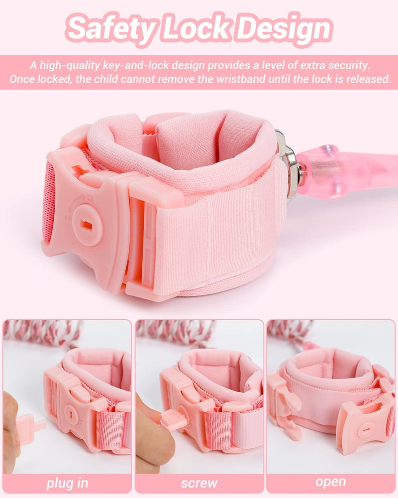 Dr.meter Anti Lost Wrist Link, 2 Pack Toddler Safety Leash with Key Lock, Reflective Child Walking Harness - Dual 8.2ft Length Pink & Green Kids Leash for Boys and Girls Outdoor Essencial - Image 3