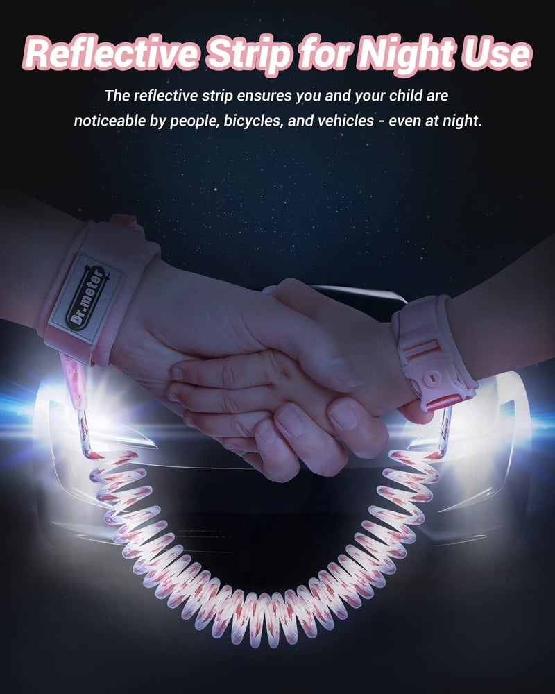 Dr.meter Anti Lost Wrist Link, 2 Pack Toddler Safety Leash with Key Lock, Reflective Child Walking Harness - Dual 8.2ft Length Pink & Green Kids Leash for Boys and Girls Outdoor Essencial - Image 5