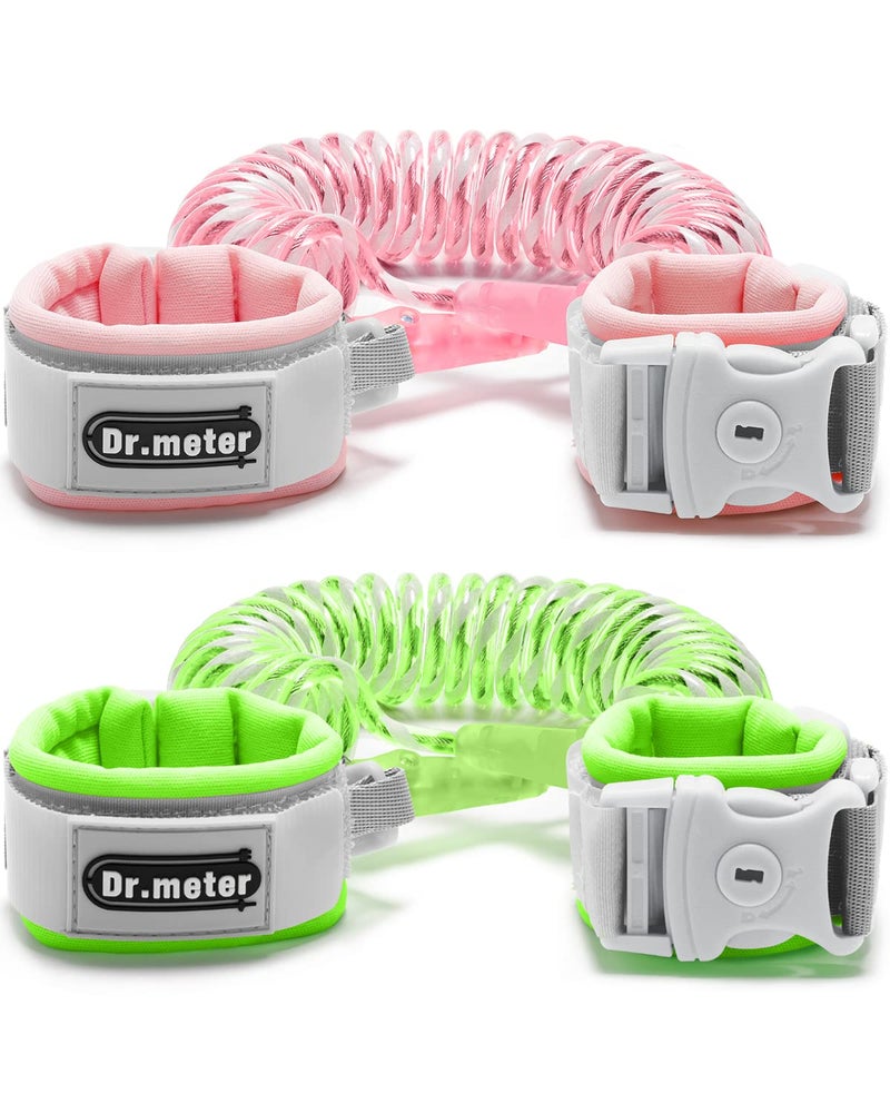 Dr.meter Anti Lost Wrist Link, 2 Pack Toddler Safety Leash with Key Lock, Reflective Child Walking Harness - Dual 8.2ft Length Pink & Green Kids Leash for Boys and Girls Outdoor Essencial - Image 1