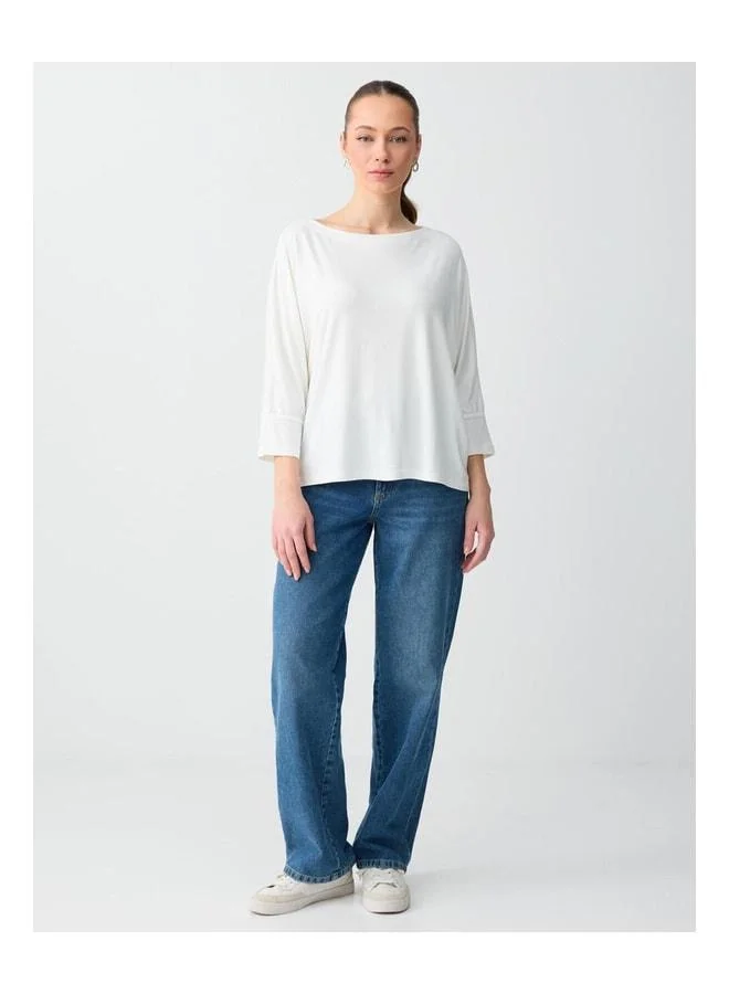 Jimmy Key Off‑White Boat Neck Truvakar Sleeve Relaxed Fit Knit T‑shirt.