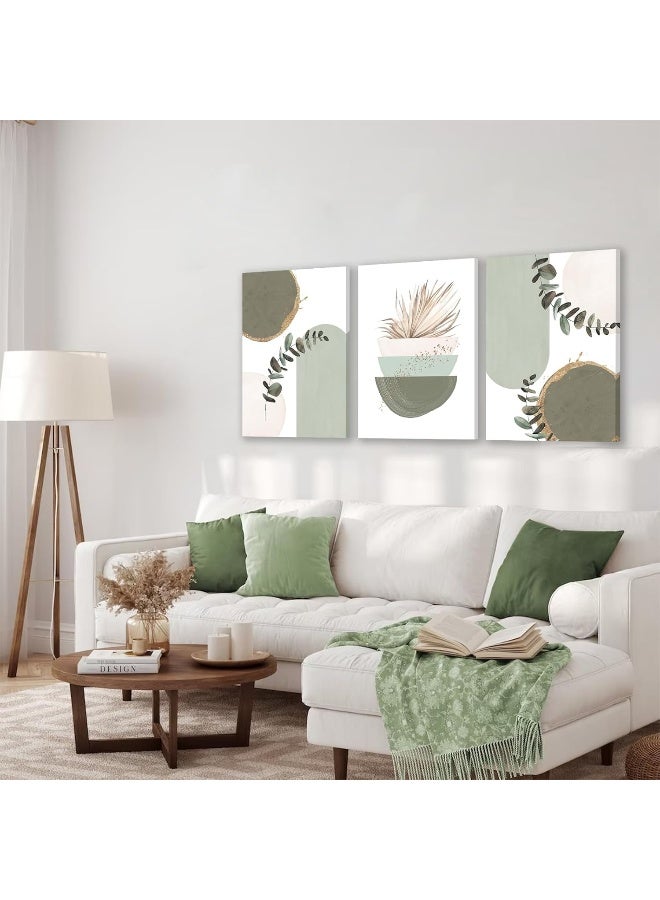KBKBART Sage Green Boho Wall Art, Modern Nordic Green Wall Decor, Minimalist Watercolor Leaf Framed Canvas Print Paintings, Abstract Sage Green Boho Room Decor for Living Room Bedroom Bathroom Office - Image 2