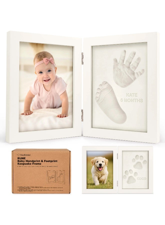 KeaBabies Rune Hand & Footprint Keepsake Frame, Baby Memory Gift, Alpine White - Image 1
