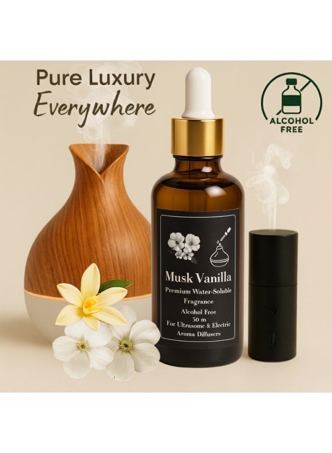 Concentrated Musk Vanilla Fragrance for Electric, Steam & Ultrasonic Diffusers (Refill Bottle) – 50 ml – Alcohol-Free – Long-Lasting – Health-Safe - Image 1