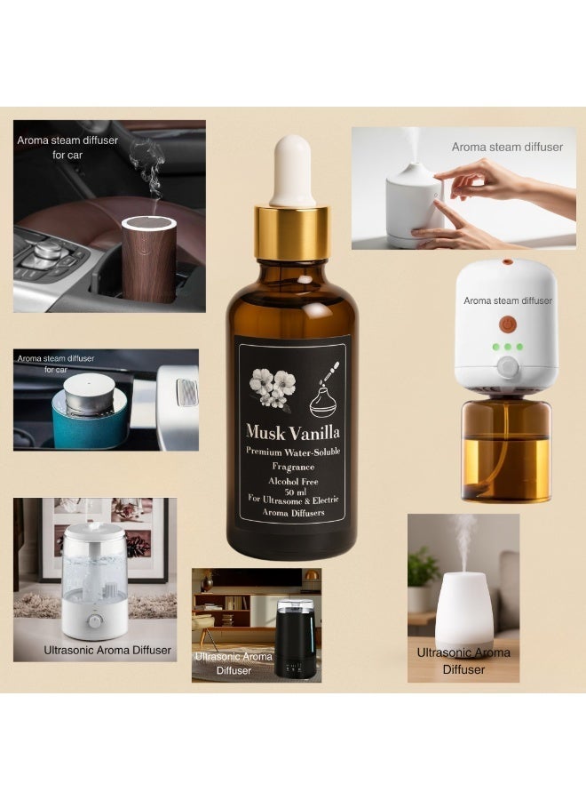 Concentrated Musk Vanilla Fragrance for Electric, Steam & Ultrasonic Diffusers (Refill Bottle) – 50 ml – Alcohol-Free – Long-Lasting – Health-Safe - Image 2