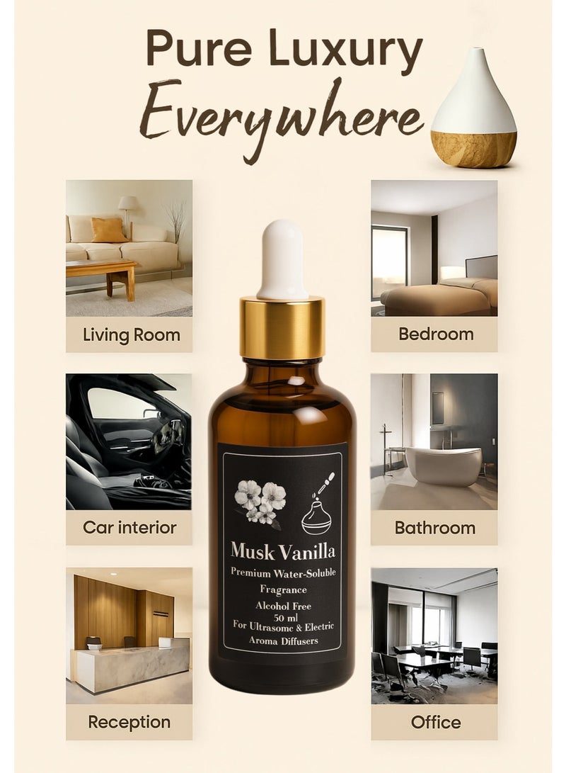 Concentrated Musk Vanilla Fragrance for Electric, Steam & Ultrasonic Diffusers (Refill Bottle) – 50 ml – Alcohol-Free – Long-Lasting – Health-Safe - Image 4