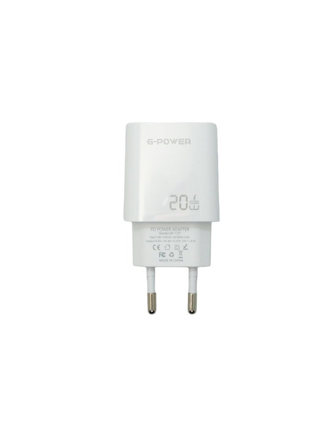 جي باور شاحن سريع G-Power GP-C37 GaN بقوة 20 واط، متوافق مع سلسلة iPhone 12/13/14/15، وSamsung Galaxy، وهواتف Google Pixel، وأجهزة iPad، وNintendo Switch وAirPods Pro - أبيض - Image 3