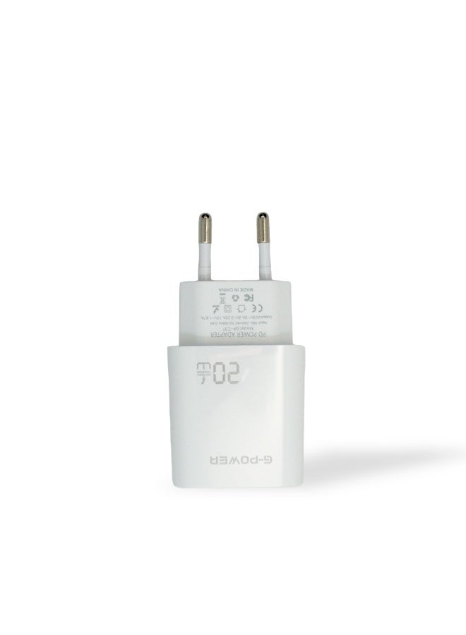 جي باور شاحن سريع G-Power GP-C37 GaN بقوة 20 واط، متوافق مع سلسلة iPhone 12/13/14/15، وSamsung Galaxy، وهواتف Google Pixel، وأجهزة iPad، وNintendo Switch وAirPods Pro - أبيض - Image 4