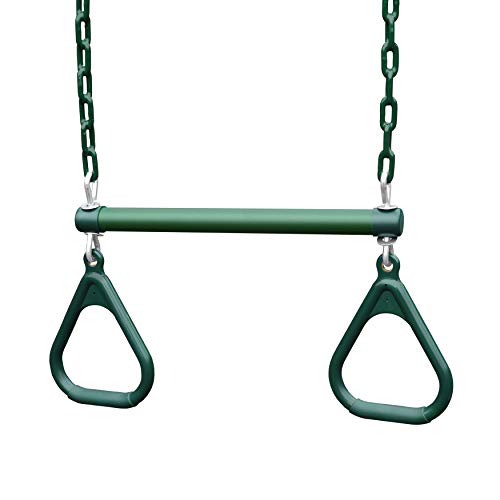 Gorilla Playsets 040006GG 17 Trapeze Bar Assembly with Rings Green Bar Rings 365 Plastisol Coated Chains - Image 1