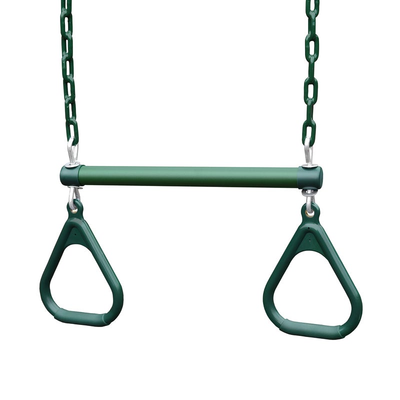 Gorilla Playsets 040006GG 17 Trapeze Bar Assembly with Rings Green Bar Rings 365 Plastisol Coated Chains - Image 2