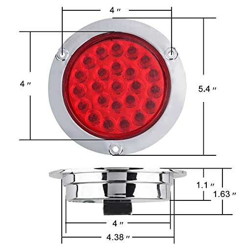 Partswcgg 10Pcs 4 Inch Round Led Trailer Tail Lights Red 24LED, Sealed 4" Round Red LED Stop Turn Tail Lights Brake Trailer Lights Chrome Flange Mount Hardwired Waterproof for RV Trucks 12V DC - Image 4