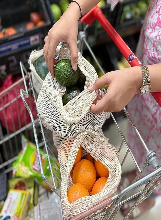 KITDAO KITCHENDAO 100% Cotton Mesh Net Vegetable Fruit Fridge Natural White Washable Reusable Drawstring Zip Bags For Food Storage Multipurpose Kitchen Organizer Grocery Bags (Beige) (3) - Image 3