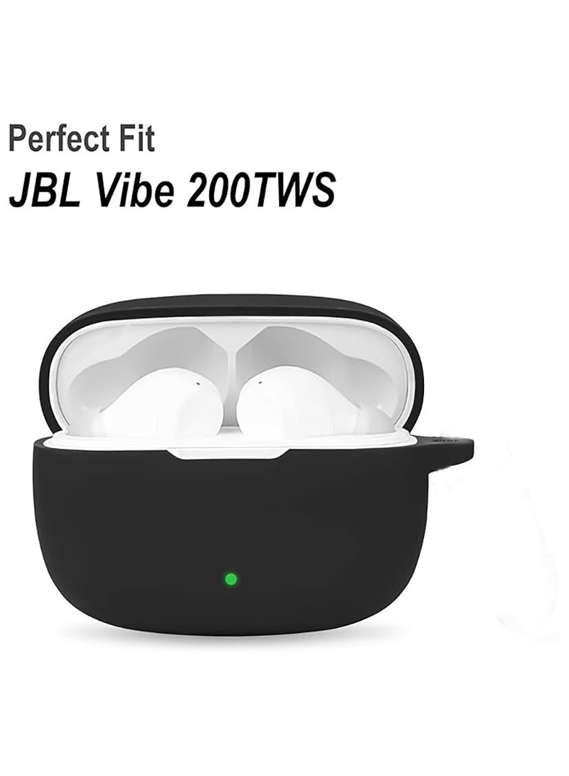 Silicone Case for For JBL Vibe 200TWS Wireless Earbuds Charging Case with Keychain-Black - Image 2