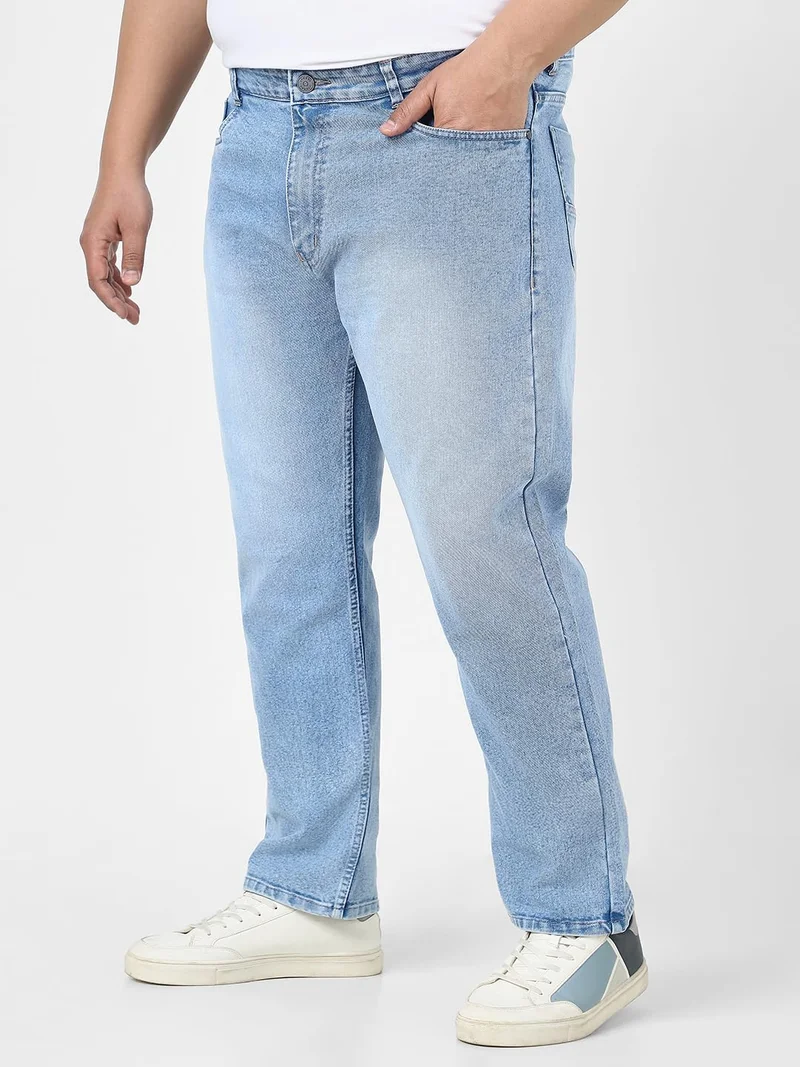 أوربانو فاشن Urbano Plus Men's Ice Blue Straight Fit Washed Jeans Stretchable