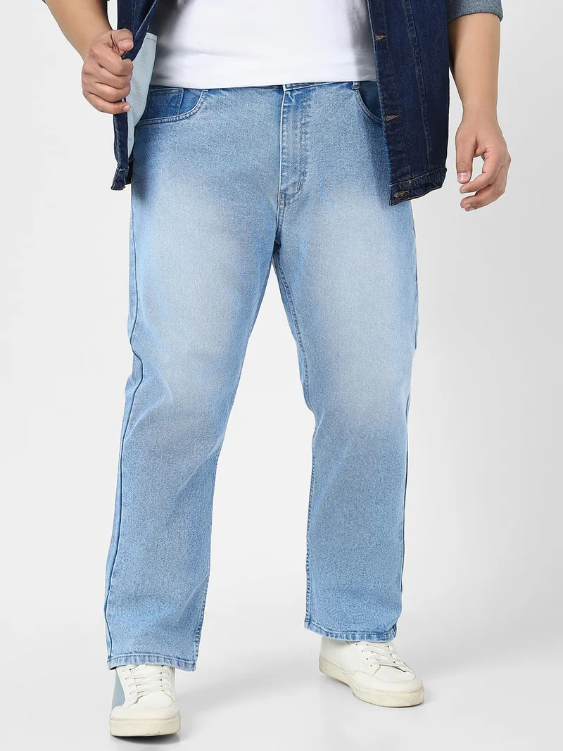 أوربانو فاشن Urbano Plus Men's Ice Blue Straight Fit Washed Jeans Stretchable