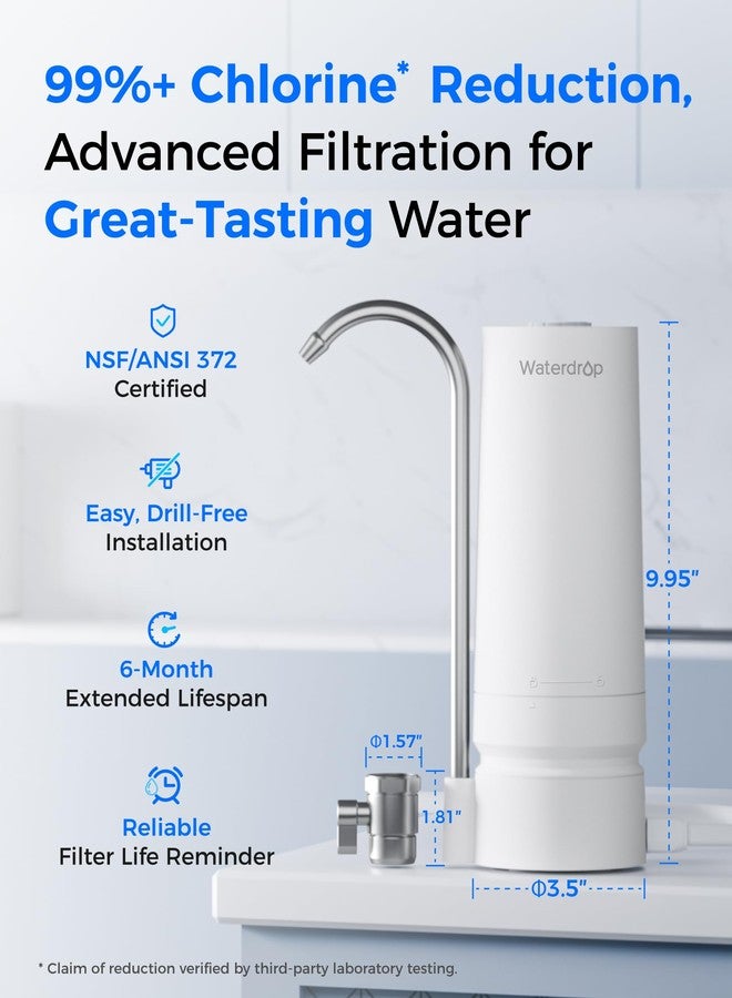 ووتر دروب فلتر مياه سطح الطاولة من ووتر دروب، سعة 4000 جالون، فلتر مياه لحوض المطبخ مع مؤشر لتذكير بعمر الفلتر، يقلل من المعادن الثقيلة والروائح الكريهة و99% من الكلور (فلتر واحد مرفق) WD-CTF-05 - Image 4