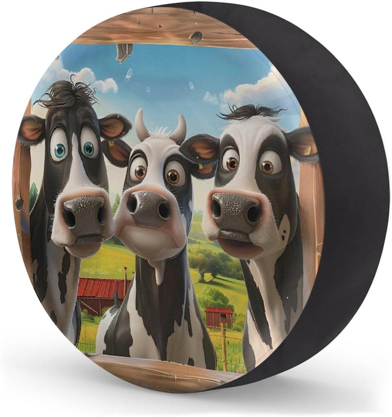 cfpolar Spare Tire Cover for RV Trailer, Funny Cows Waterproof Sun Leather Wheel Cover, Camper Spare Tire Covers Fit for Jeep Travel Trailer SUV Truck Accessories (14 in for Diameter 25” - 27”),B-270 - Image 2