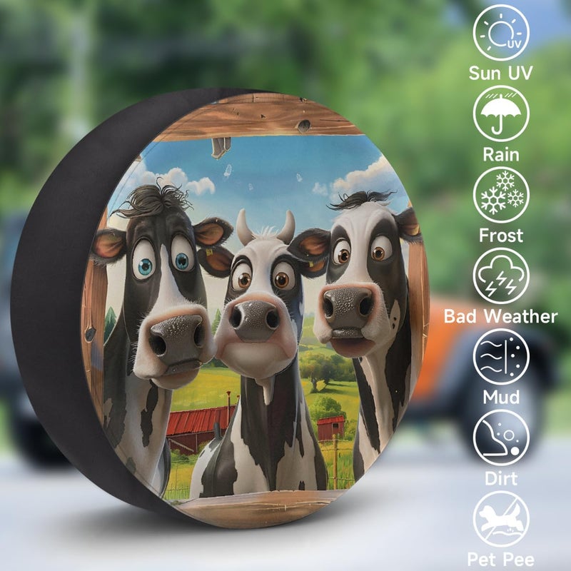 cfpolar Spare Tire Cover for RV Trailer, Funny Cows Waterproof Sun Leather Wheel Cover, Camper Spare Tire Covers Fit for Jeep Travel Trailer SUV Truck Accessories (14 in for Diameter 25” - 27”),B-270 - Image 3