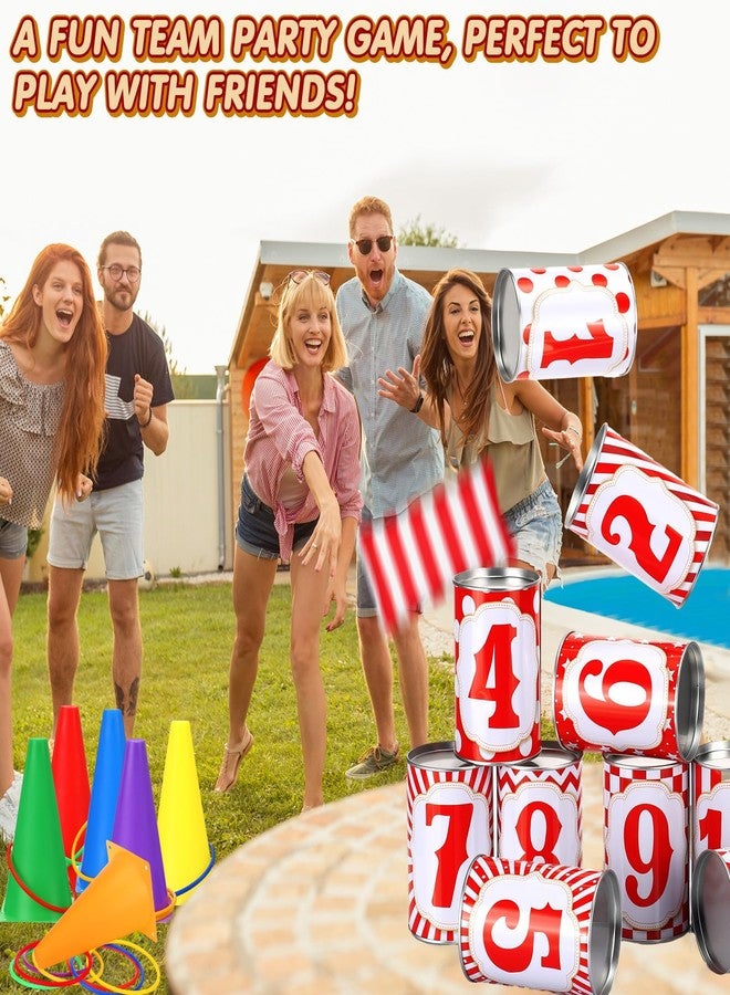 PullCrease 29 Pcs 4 in 1 Carnival Games Set: Bean Bags, Plastic Cones, Carnival Cans, Rings for Adults, Teens, Indoor & Outdoor Games - Image 4