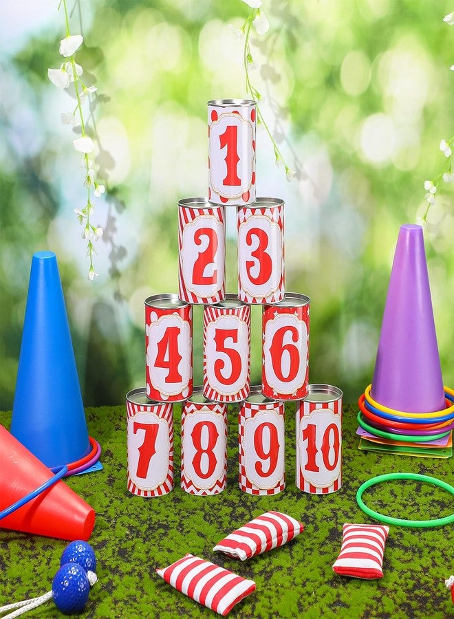 PullCrease 29 Pcs 4 in 1 Carnival Games Set: Bean Bags, Plastic Cones, Carnival Cans, Rings for Adults, Teens, Indoor & Outdoor Games - Image 5