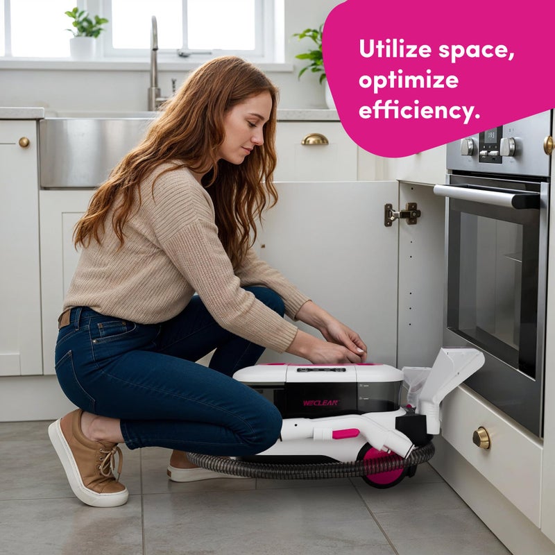 WECLEAN C4 Pink Carpet Cleaner Machine, Portable 800W 18KPa Deep Cleaner with Stand-Up Handle and Wide Squeegee for Pet Stains on Carpets, Rugs, Upholstery and Car Interiors, 3L Clean/1.5L Dirty Tank - Image 4