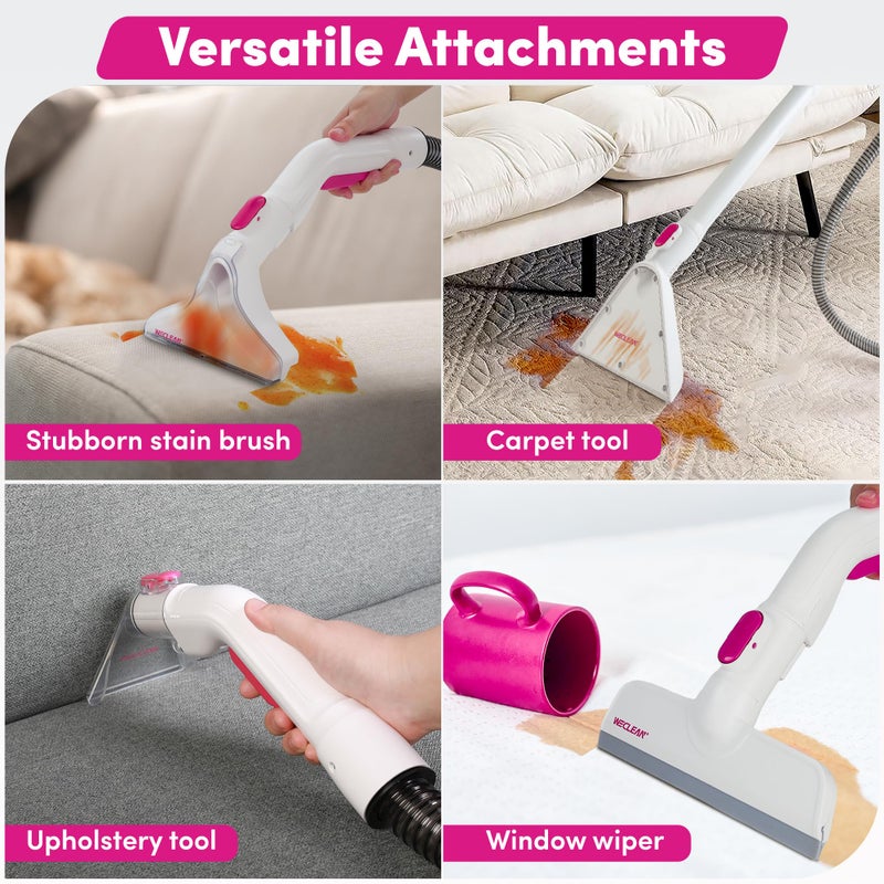 WECLEAN C4 Pink Carpet Cleaner Machine, Portable 800W 18KPa Deep Cleaner with Stand-Up Handle and Wide Squeegee for Pet Stains on Carpets, Rugs, Upholstery and Car Interiors, 3L Clean/1.5L Dirty Tank - Image 2