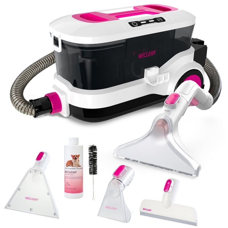 WECLEAN C4 Pink Carpet Cleaner Machine, Portable 800W 18KPa Deep Cleaner with Stand-Up Handle and Wide Squeegee for Pet Stains on Carpets, Rugs, Upholstery and Car Interiors, 3L Clean/1.5L Dirty Tank - Image 1
