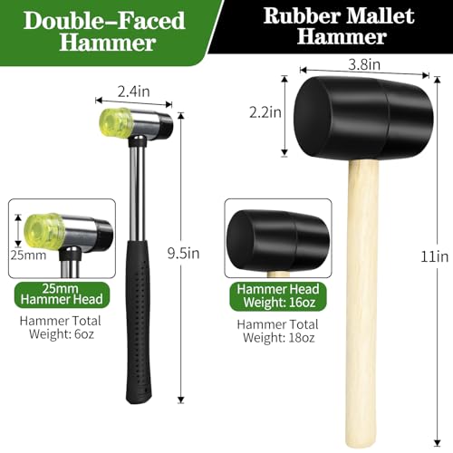 DkOvn 2pcs Mallet Set, 16oz & 25mm Double-Faced Soft Rubber Mallet, for Flooring, Woodworking, Furniture Repair - Image 3