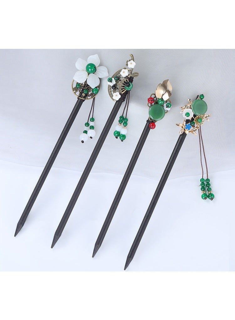 4 PACK Chinese Flower Hair Sticks Vintage Wooden Hair Pin Chinese Style Handmade Headpiece for Women Girls - Image 3