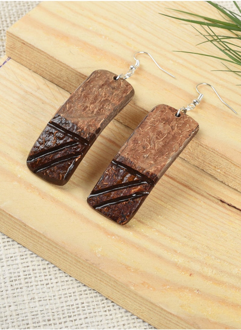 N & H - N&H Eco-friendly Handmade Jewellery 4 Pairs Coconut Wooden Earrings Lightweight Hoopwire Earrings Bohemian Pendant Dangle Earrings Set - Image 1