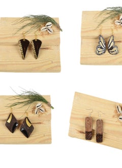 N&H Eco-friendly Handmade Jewellery 4 Pairs Coconut Wooden Earrings Lightweight Hoopwire Earrings Bohemian Pendant Dangle Earrings Set