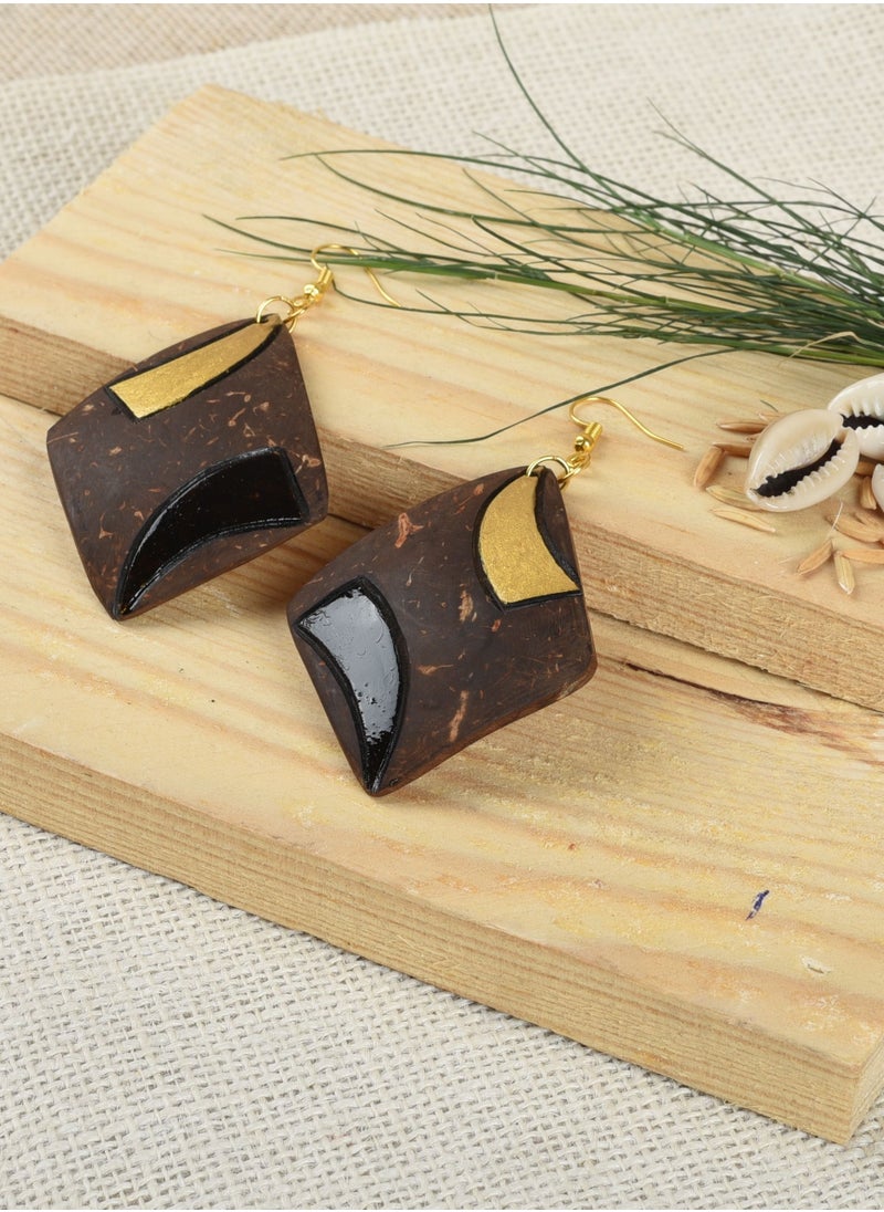 N & H - N&H Eco-friendly Handmade Jewellery 4 Pairs Coconut Wooden Earrings Lightweight Hoopwire Earrings Bohemian Pendant Dangle Earrings Set - Image 1