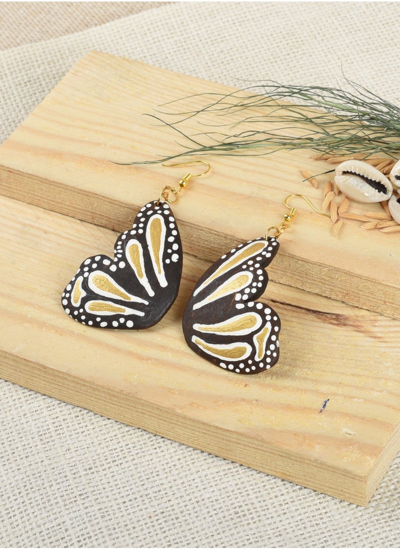 N & H - N&H Eco-friendly Handmade Jewellery 4 Pairs Coconut Wooden Earrings Lightweight Hoopwire Earrings Bohemian Pendant Dangle Earrings Set - Image 1