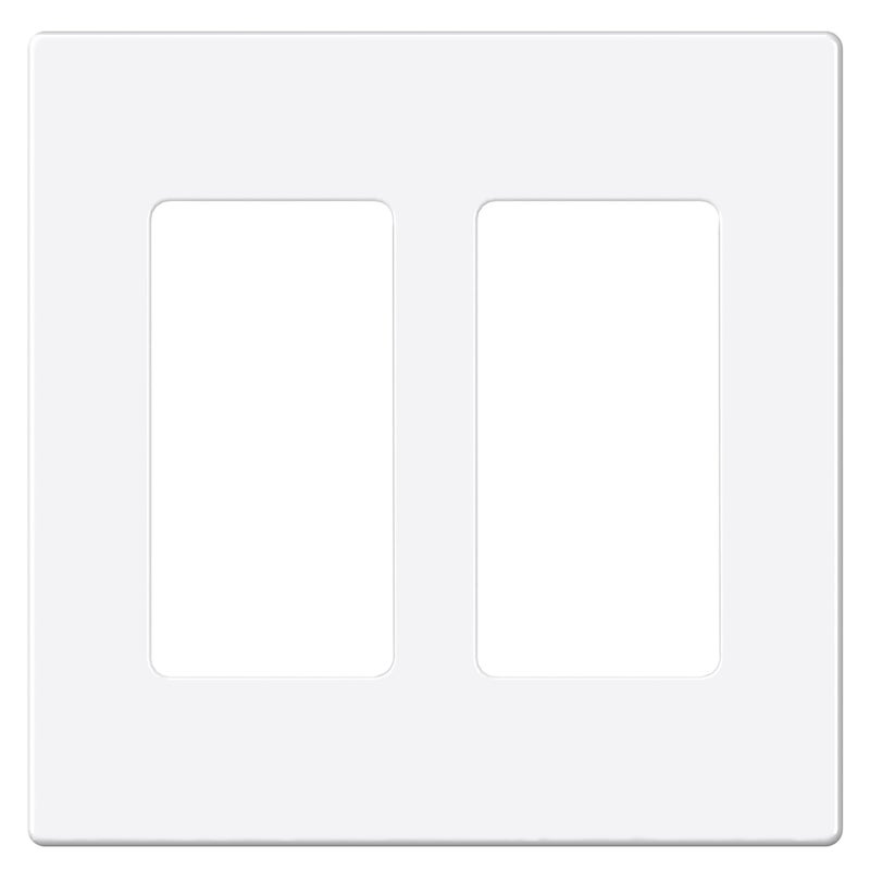 EMITEVER 2-Gang Screwless Decorator Wall Plate Cover for Receptacle Outlet & Light Switch, Standard Size 4.53"H x 4.53"W, Unbreakable Thermoplastic Faceplate, UL Listed, Matte White 1-Pack - Image 1